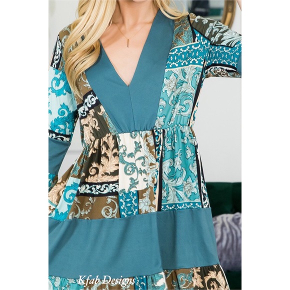 ❤️LAST 3! V Neck Mint Antique Blue Floral and Paisley Dress! - Picture 7 of 7